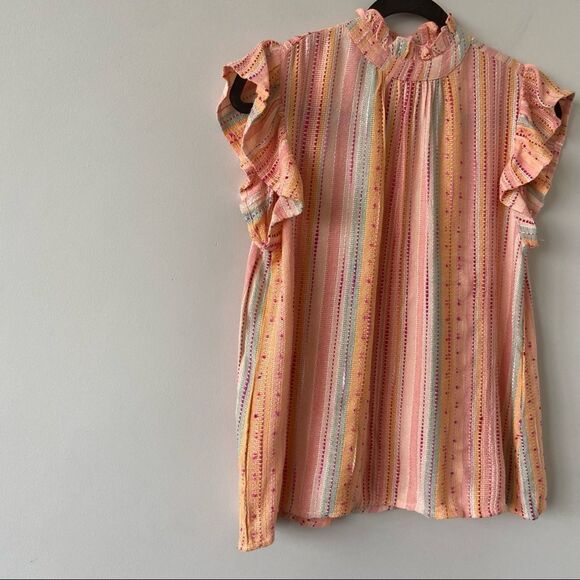 Thml-orange Creamsicle Embroidered Stripe Flutter Sleeve Top (Size:XS) - Picture 5 of 11